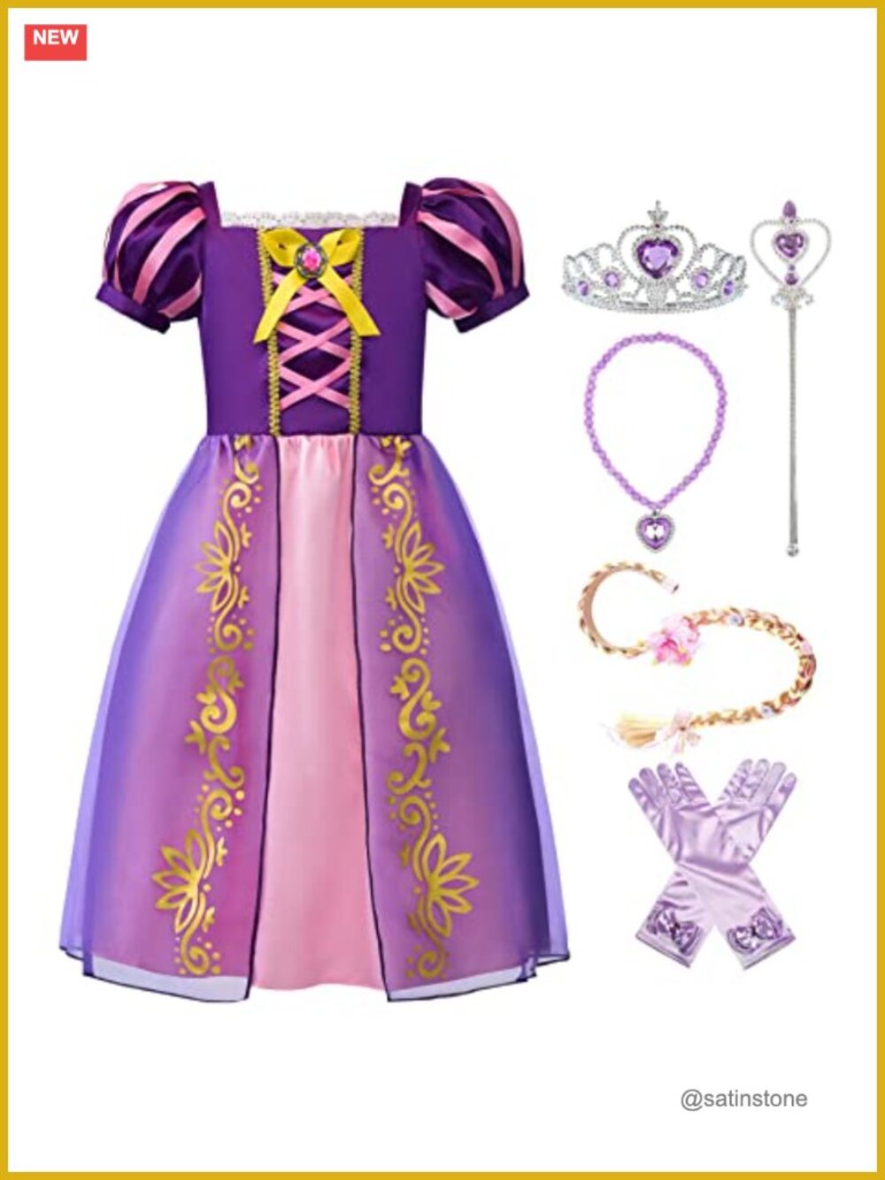 Girls Princess Costume Dress Puff Sleeve with Accessories Set